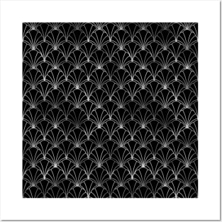 Scallop Shells in Black and Silver Art Deco Vintage Foil Pattern Posters and Art